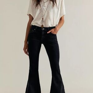 Free People Black Wide Leg Raw Hem Jeans